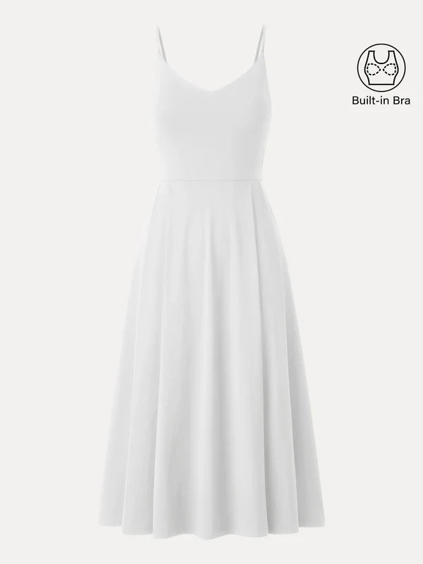 Bamboo Ponte V-neck Fit-and-flare Midi Brami Sundress with Pockets