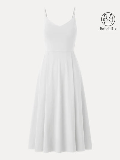 Bamboo Ponte V-neck Fit-and-flare Midi Brami Sundress with Pockets