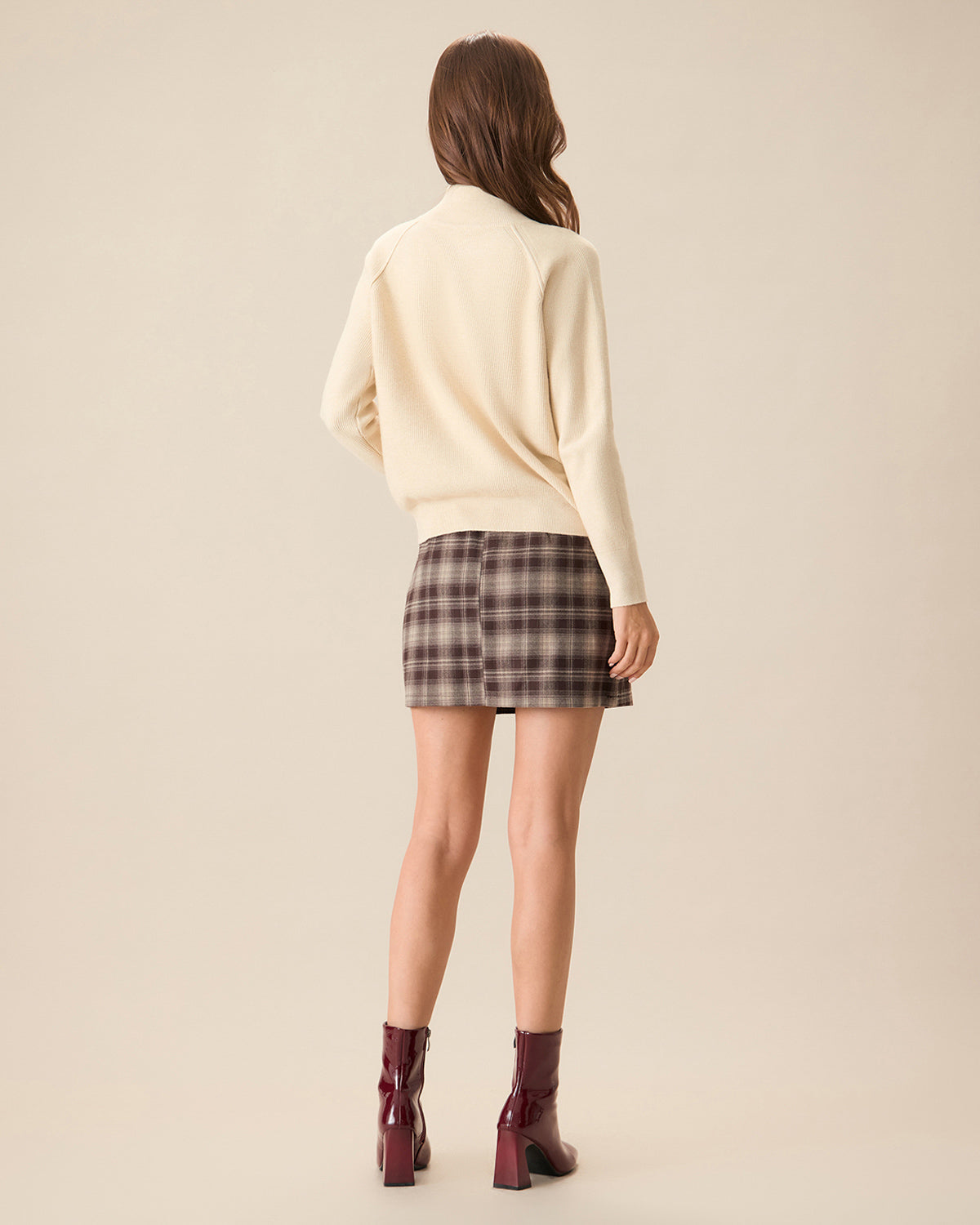 Apricot Ribbed Knit Zip-Up Cardigan