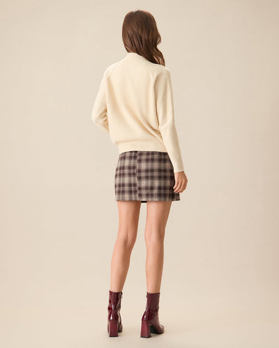 Apricot Ribbed Knit Zip-Up Cardigan