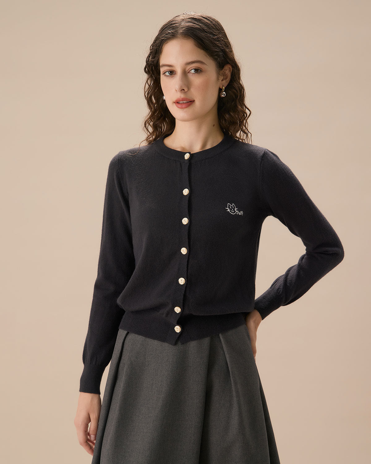 Gray Single Button Ribbed Knitted Cardigan