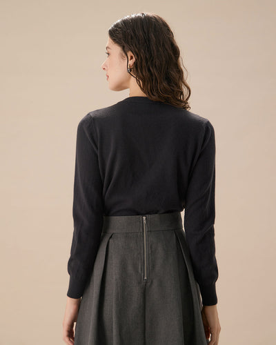 Gray Single Button Ribbed Knitted Cardigan