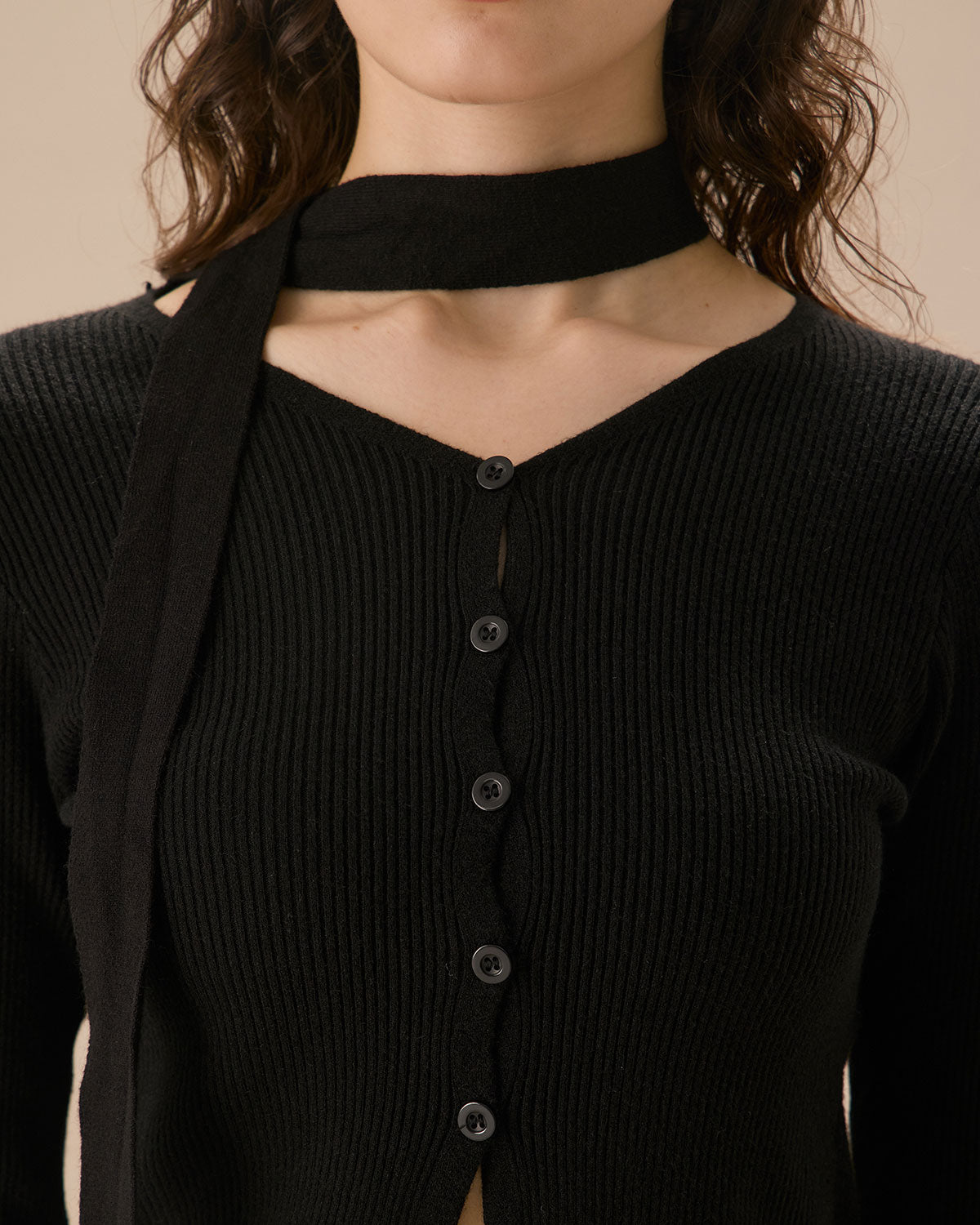 Black Ribbed Knit Slim Cardigan