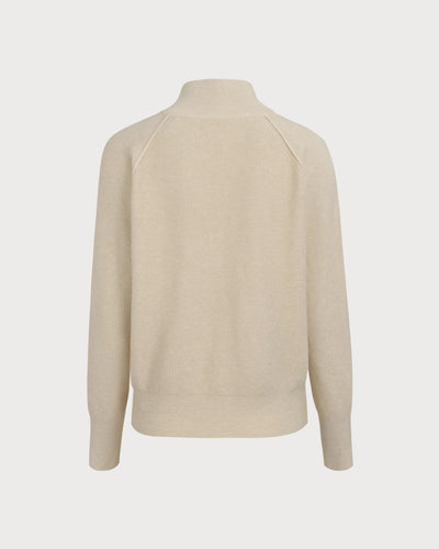 Apricot Ribbed Knit Zip-Up Cardigan