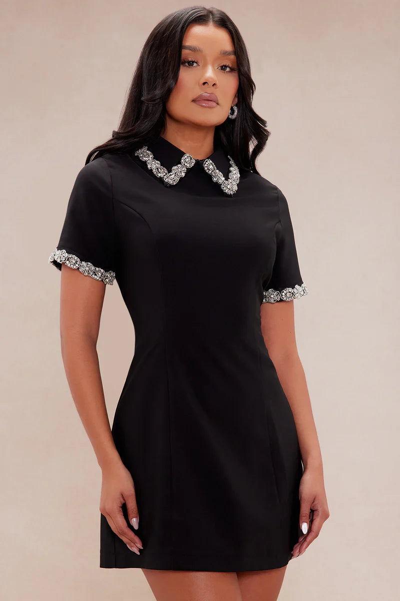 Decorative Stone Detailing Mini Dress