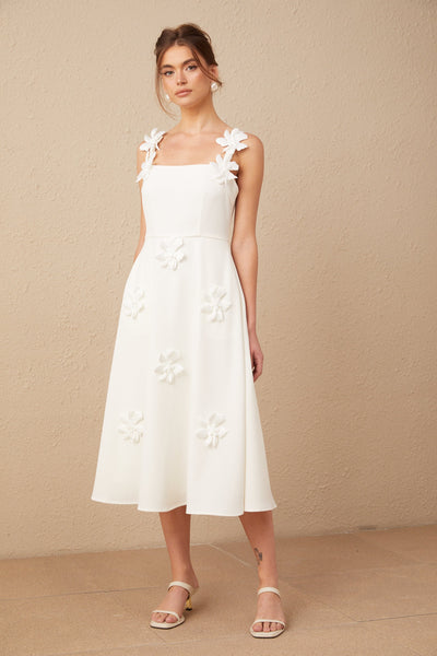 Ariane White Floral Square Neck Midi Dress