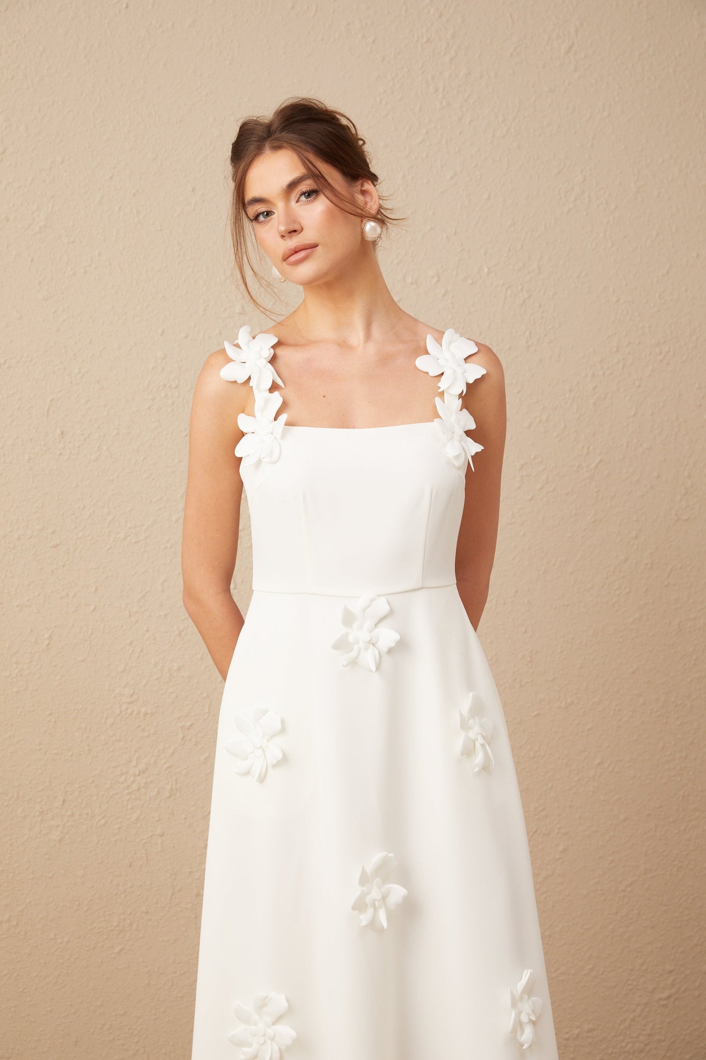 Ariane White Floral Square Neck Midi Dress