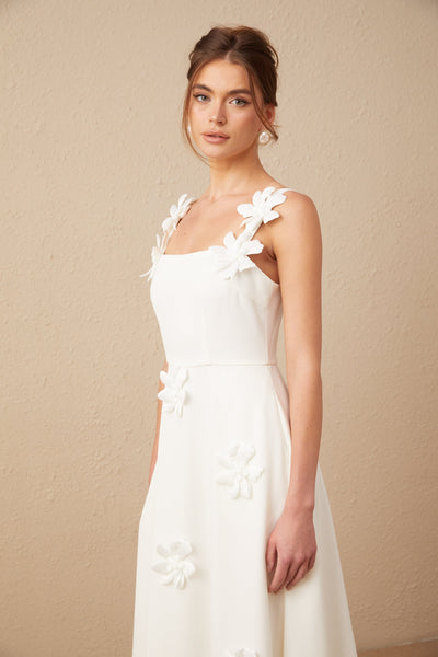 Ariane White Floral Square Neck Midi Dress