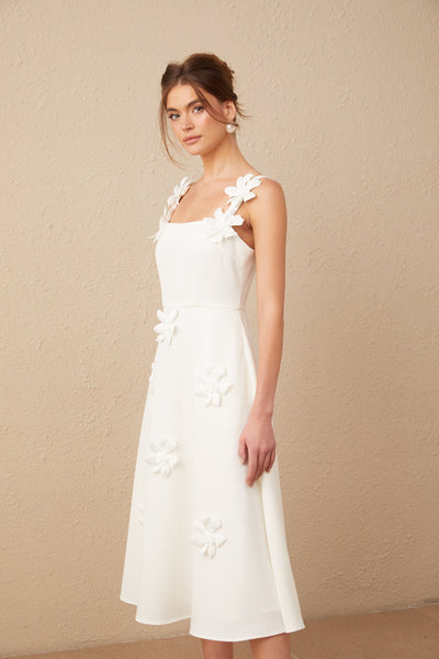 Ariane White Floral Square Neck Midi Dress