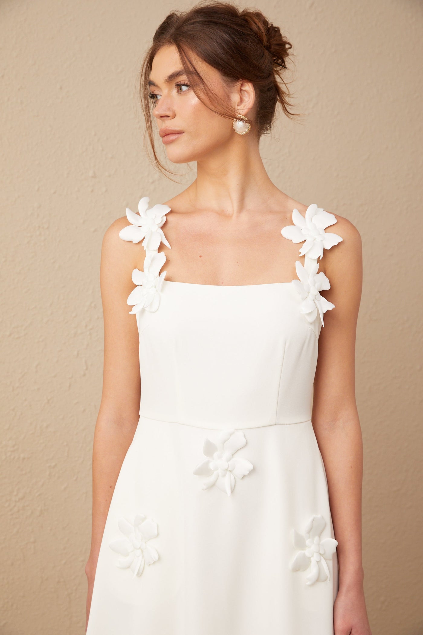 Ariane White Floral Square Neck Midi Dress
