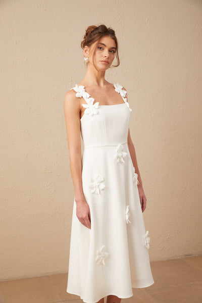 Ariane White Floral Square Neck Midi Dress