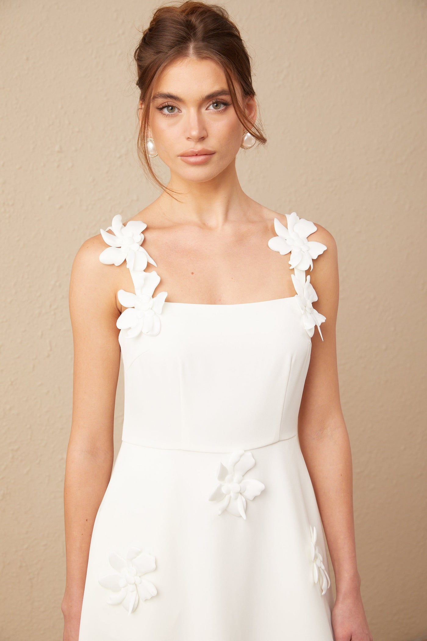 Ariane White Floral Square Neck Midi Dress