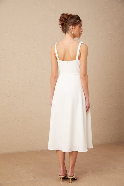Ariane White Floral Square Neck Midi Dress
