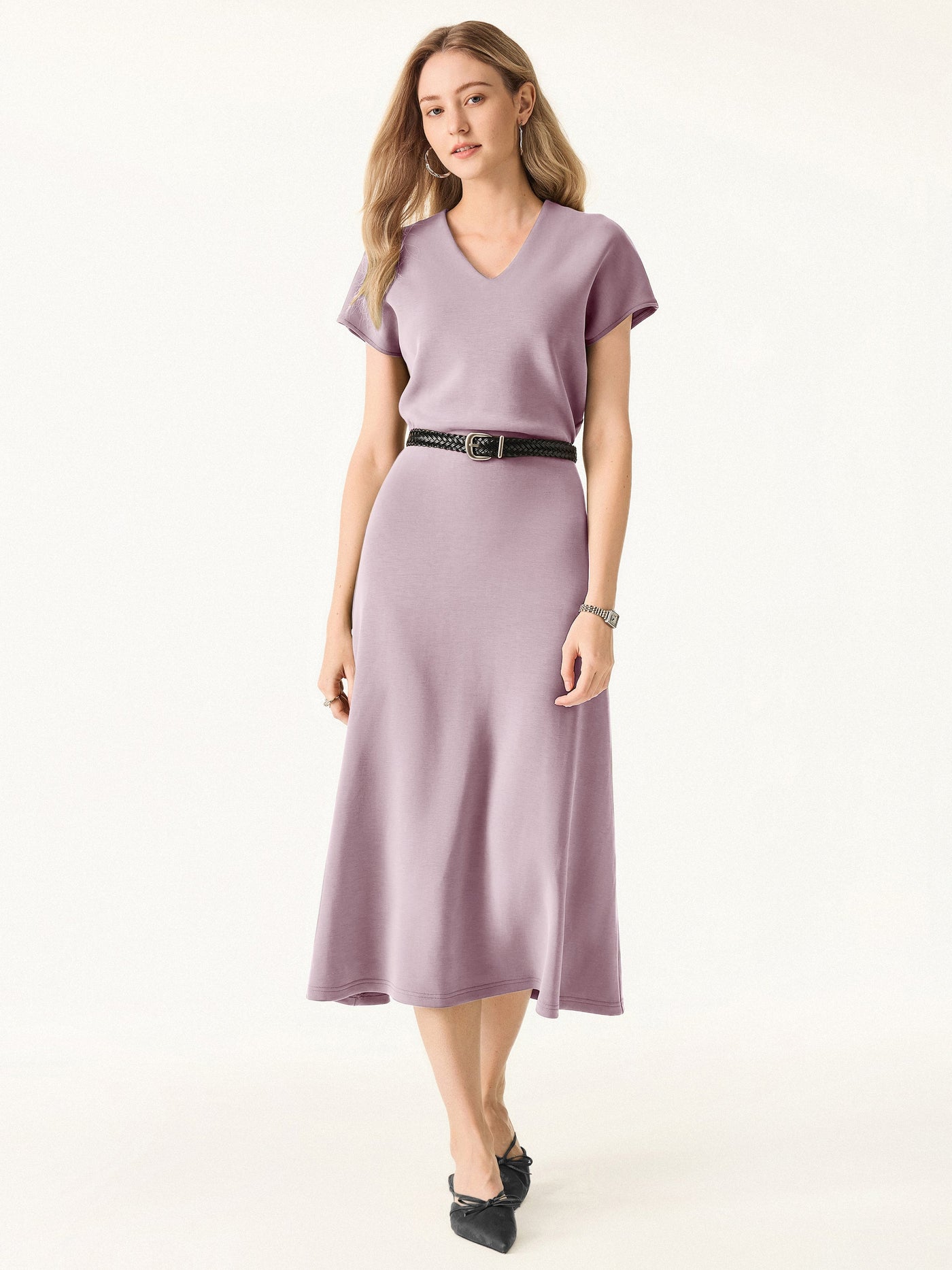 Modal Spacer V-Neck A-line Midi Dress