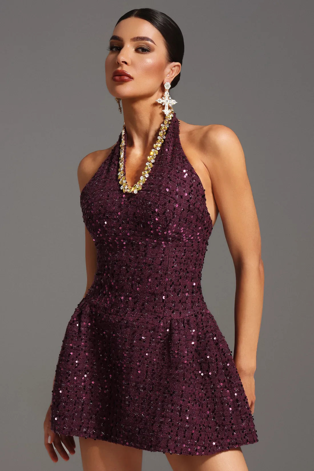 Lokama Sleeveless Diamond Sequined Mini Dress