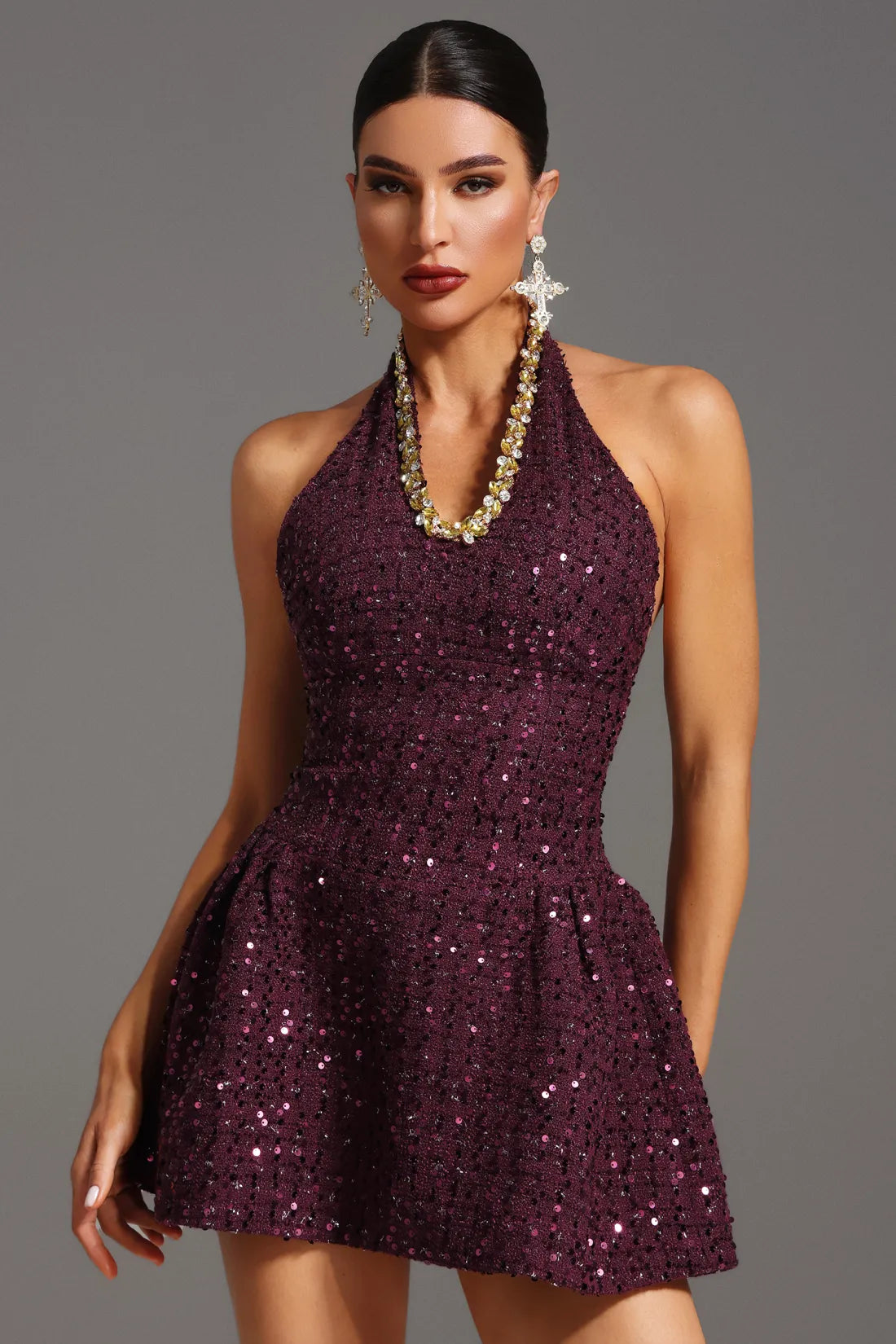 Lokama Sleeveless Diamond Sequined Mini Dress