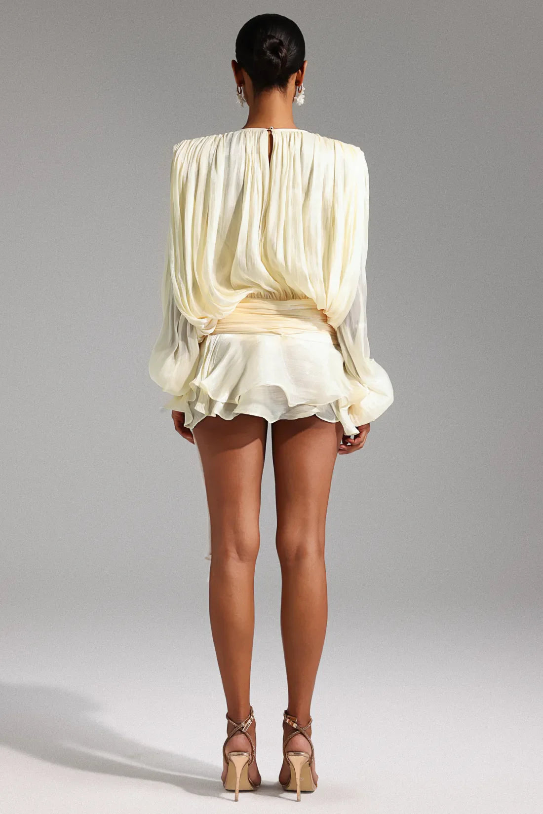 Dekia Long Sleeve Hollow Out Ruffled Mini Dress