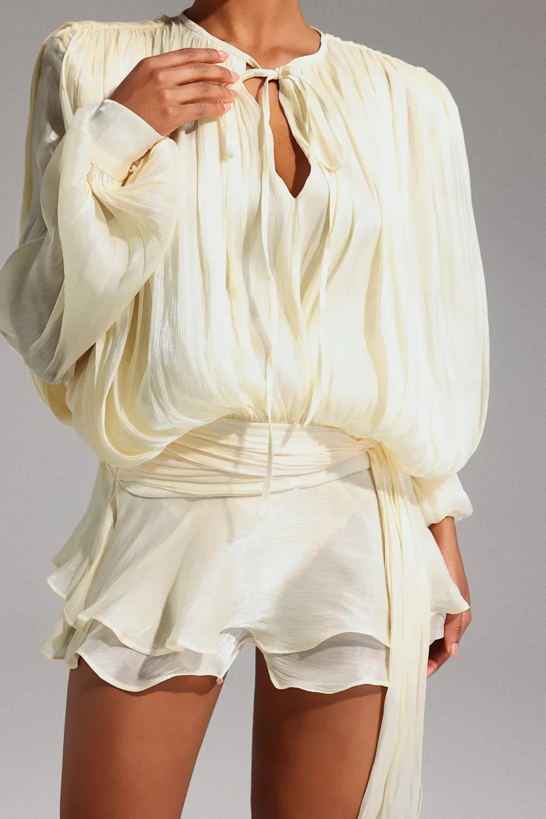 Dekia Long Sleeve Hollow Out Ruffled Mini Dress
