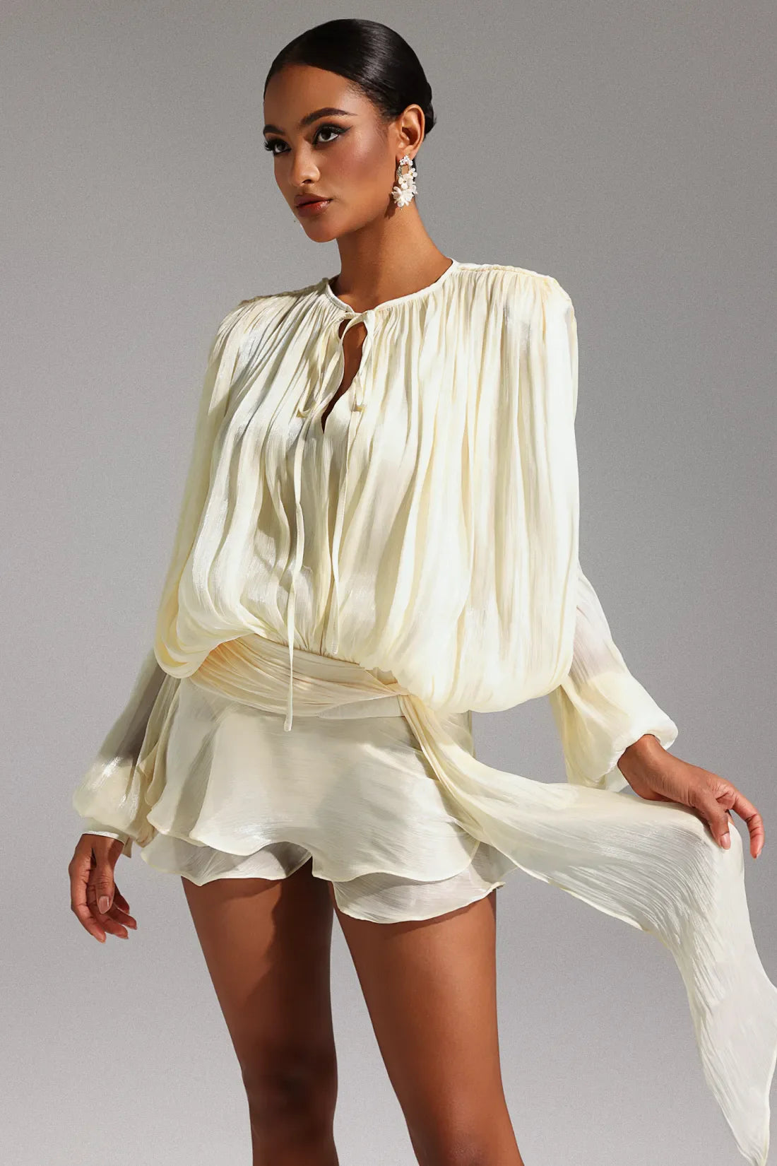 Dekia Long Sleeve Hollow Out Ruffled Mini Dress