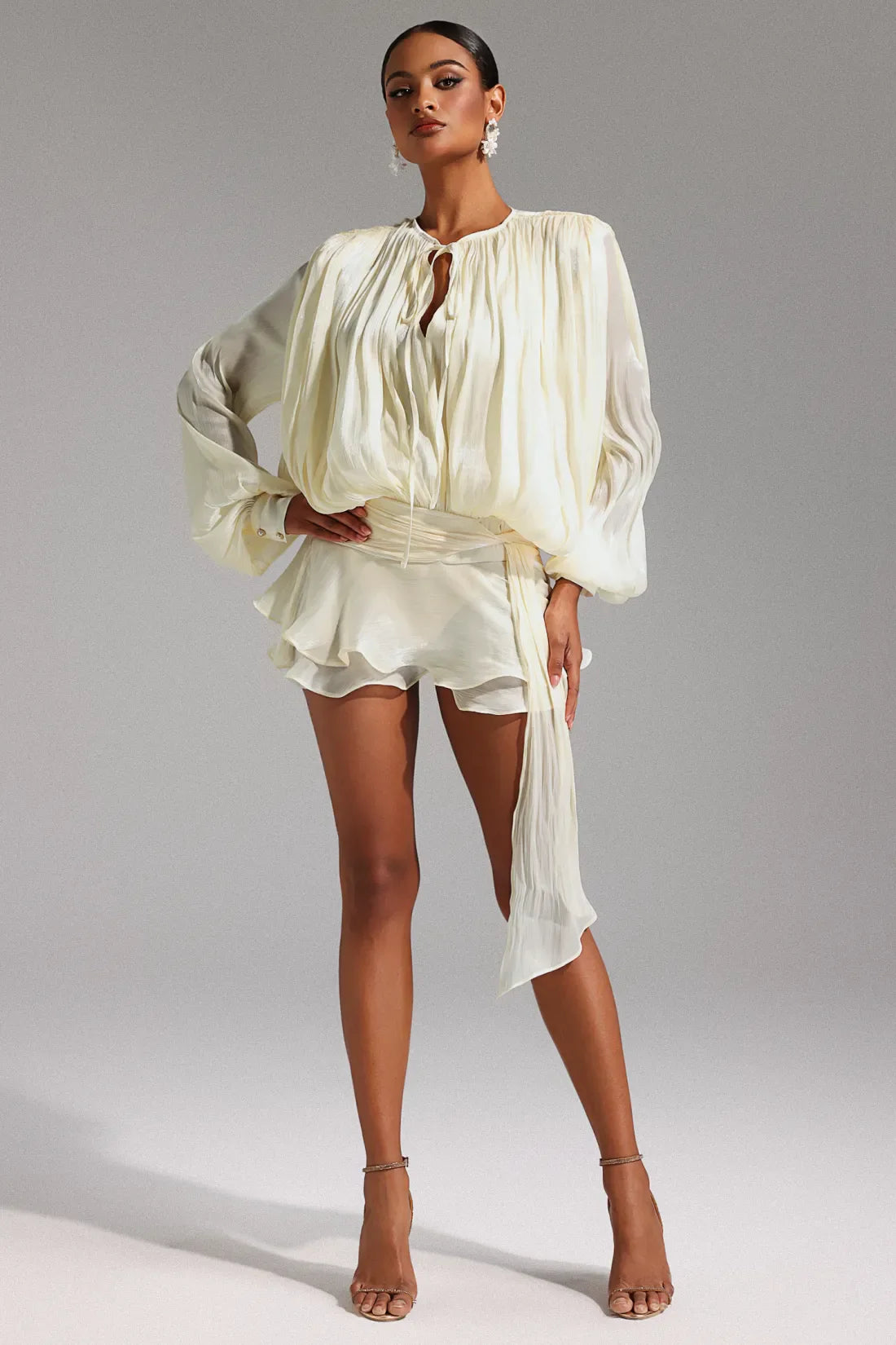 Dekia Long Sleeve Hollow Out Ruffled Mini Dress