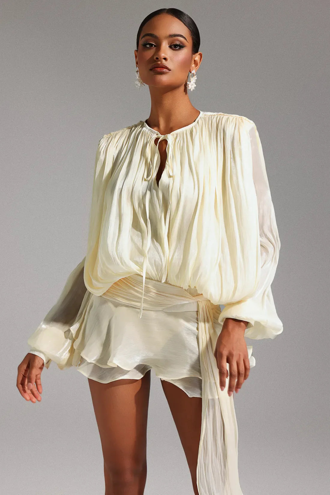 Dekia Long Sleeve Hollow Out Ruffled Mini Dress