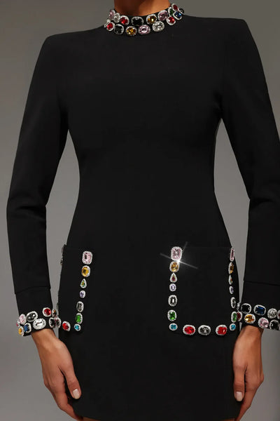 Rode Long Sleeve Diamond Bandage Mini Dress