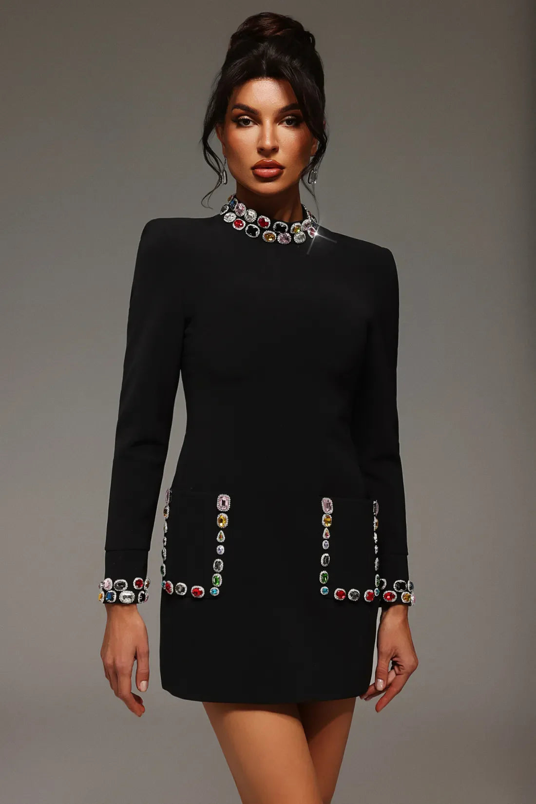 Rode Long Sleeve Diamond Bandage Mini Dress