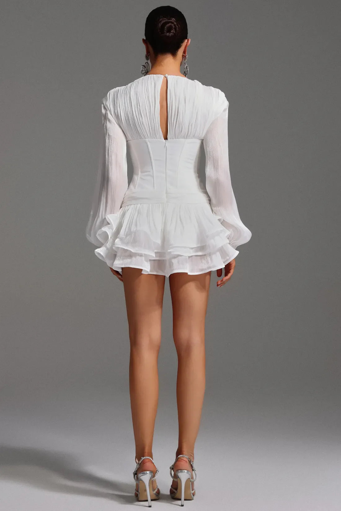 Gerasa Long Sleeve V-Neck Floral Ruffled Mini Dress