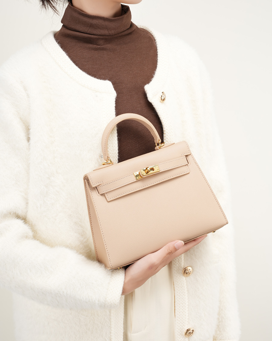 Classic Allure Genuine Leather Bag | Elegance with Gold Accessories