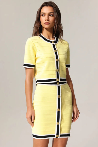 Terela Circular Neck Gold Button Top and Skirt Two-Piece Set