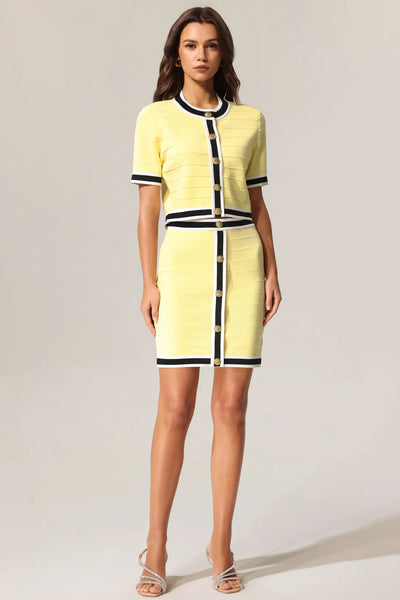 Terela Circular Neck Gold Button Top and Skirt Two-Piece Set