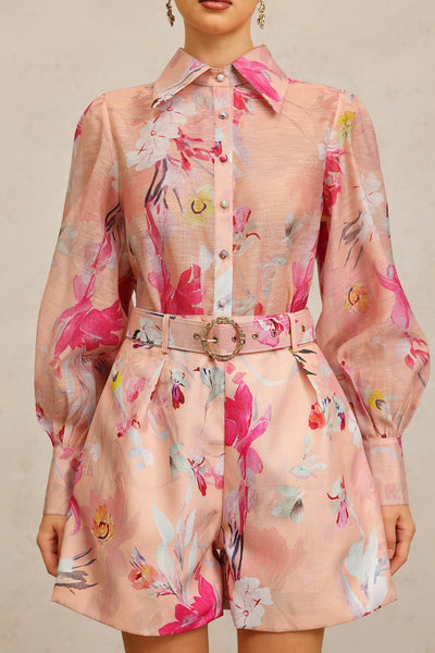 Jodinin Long Sleeve Floral Print Top and Shorts Two-Piece Set