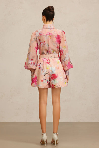 Jodinin Long Sleeve Floral Print Top and Shorts Two-Piece Set