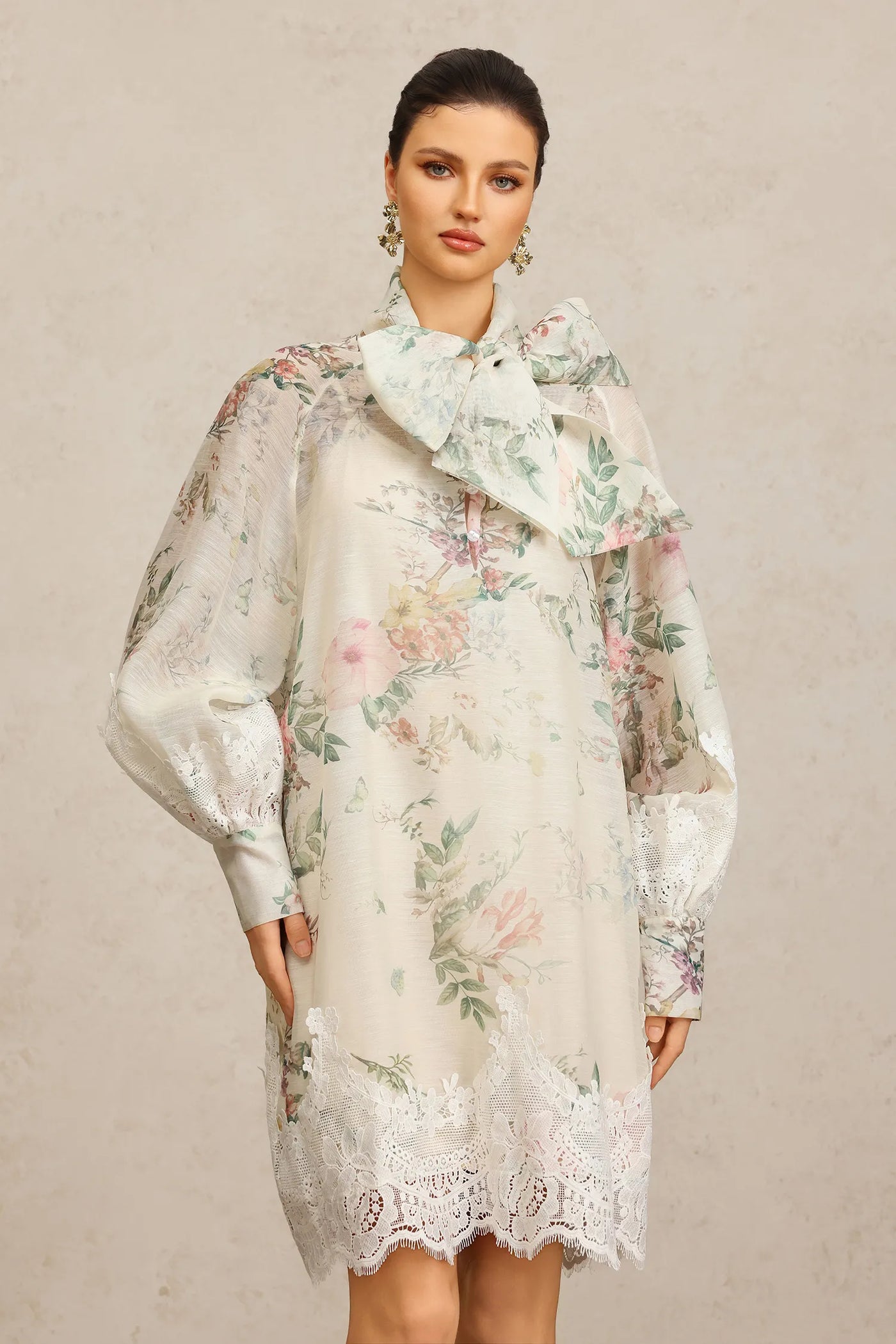 Sareka Long Sleeve Lace Long Dress