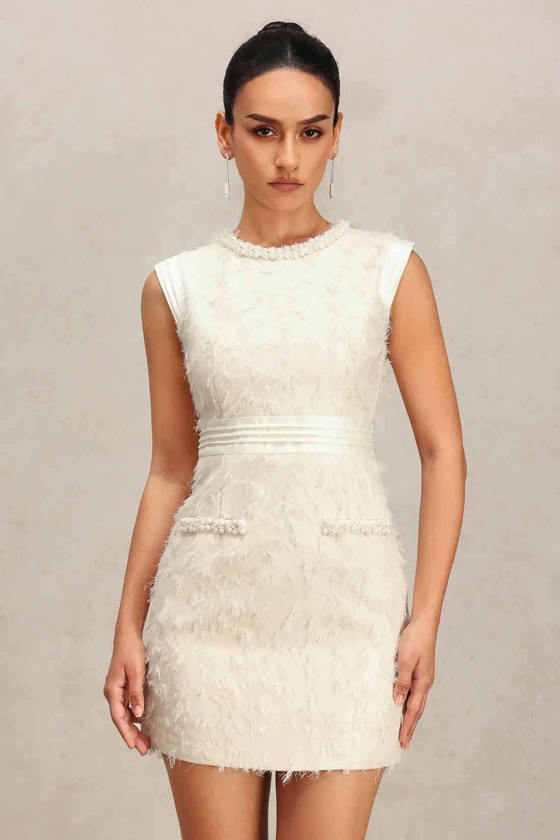 Pamela Sleeveless Pearl Fringed Mini Dress
