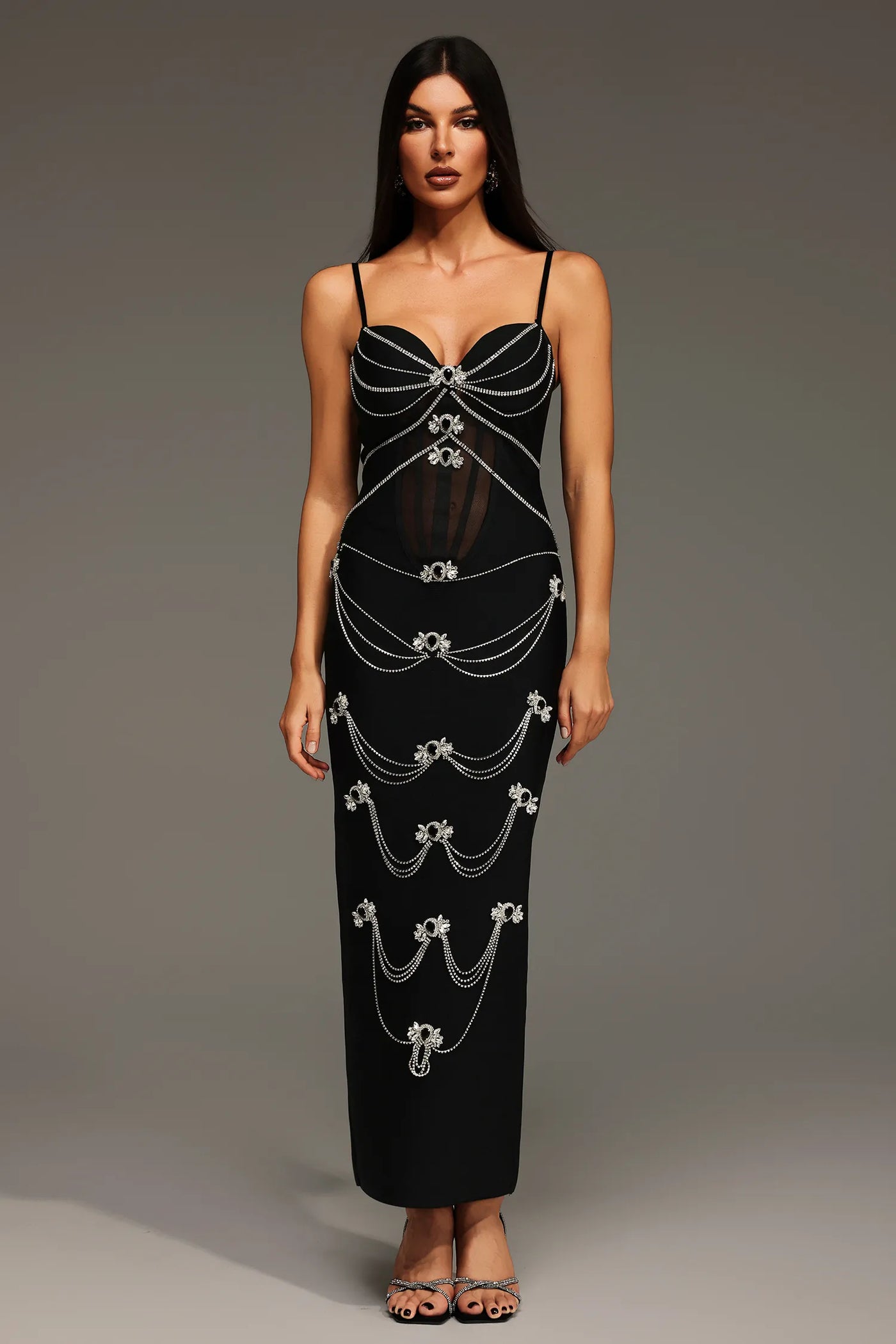 Lolic Sleeveless Diamond V-Neck Bandage Dress