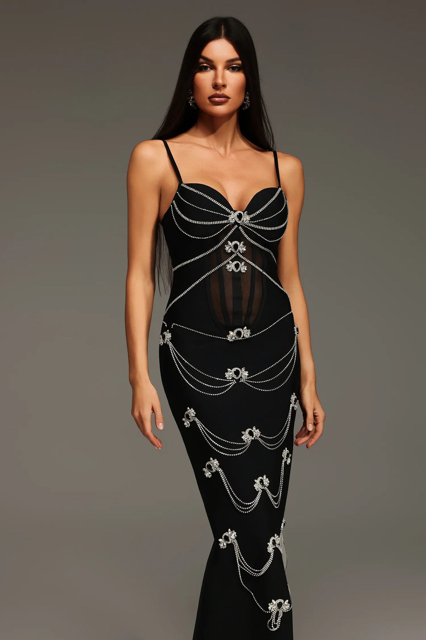 Lolic Sleeveless Diamond V-Neck Bandage Dress