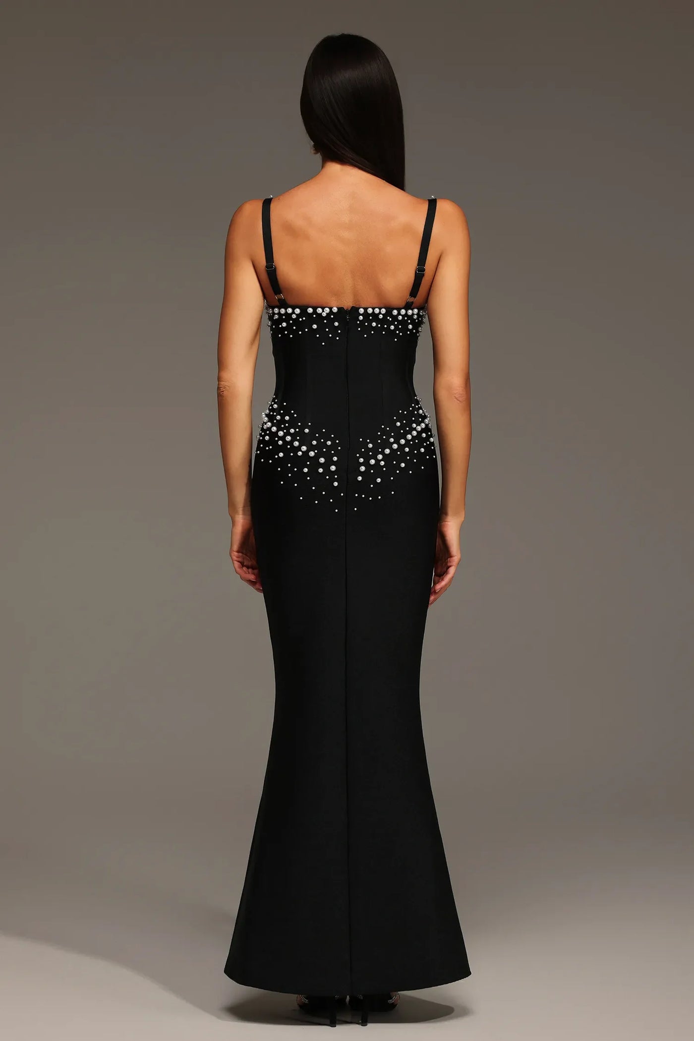 Myla Sleeveless V-Neck Dress with Diamond and Pearl Bandage Long Dress