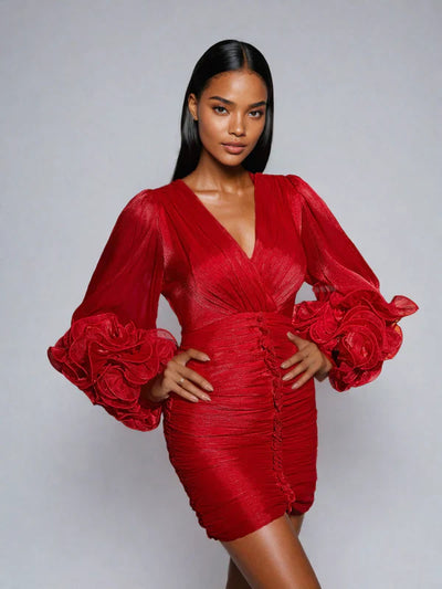Anneline Red Ruched Mini Dress