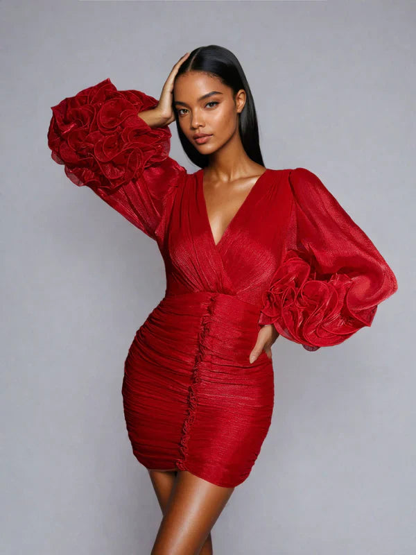 Anneline Red Ruched Mini Dress