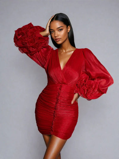 Anneline Red Ruched Mini Dress