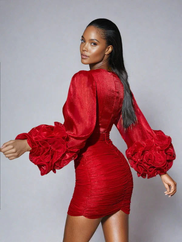 Anneline Red Ruched Mini Dress