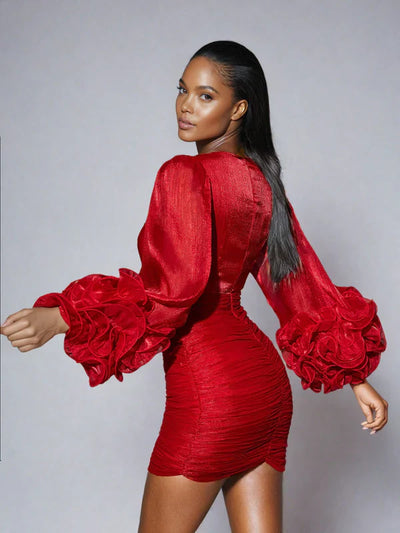 Anneline Red Ruched Mini Dress