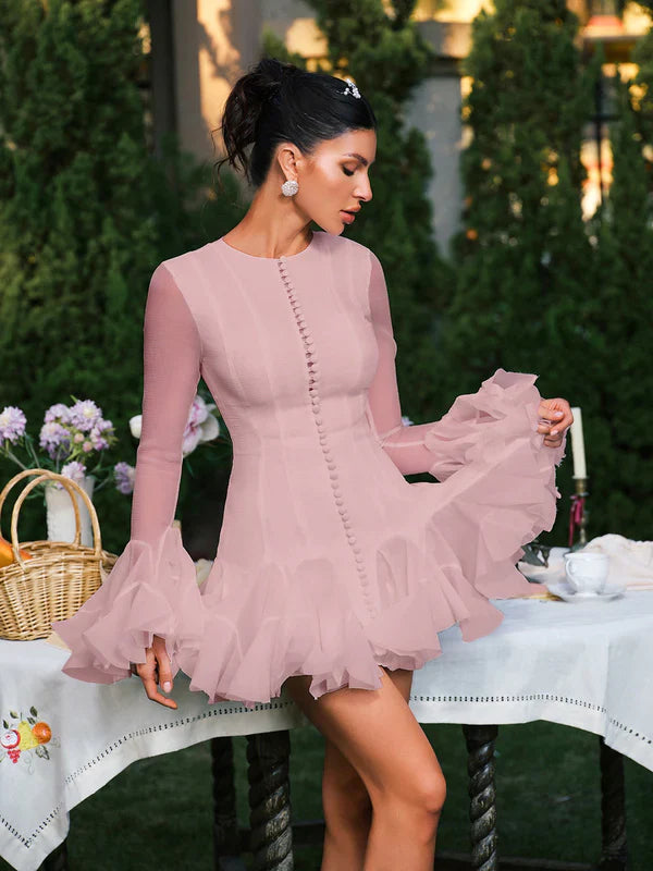 Edsel Flare Button Pink Mini Dress