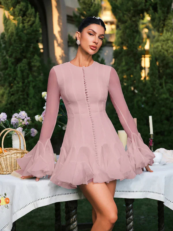 Edsel Flare Button Pink Mini Dress
