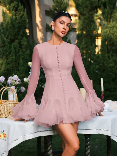Edsel Flare Button Pink Mini Dress