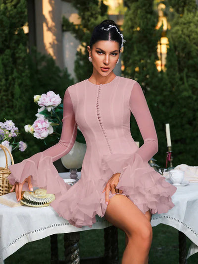 Edsel Flare Button Pink Mini Dress
