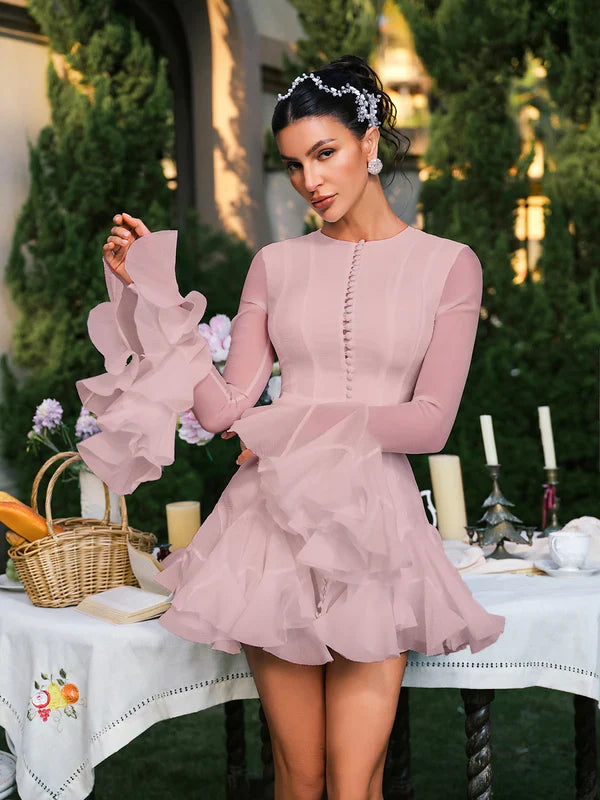 Edsel Flare Button Pink Mini Dress