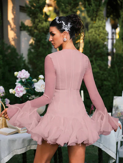 Edsel Flare Button Pink Mini Dress