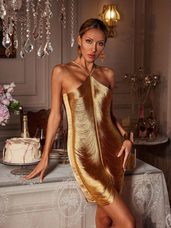 Bluma Halter Tiered Mini Dress Bronze